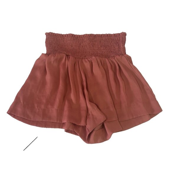 Impeccable Pig Womens Smocked Shorts Burnt Orange Color Pleated Wide Leg Stretch - Picture 1 of 10